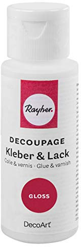Rayher Decoupage 38941000 Colle & Laque Gloss Flacon 59 ML Colle pour Serviette Colle Transparente et Vernis de Protection Brillant