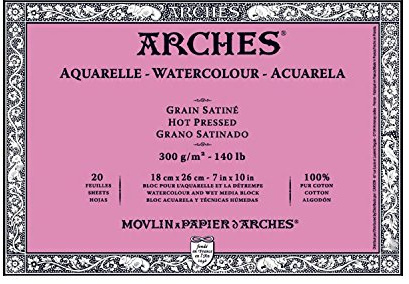 ARCHES 26 x 36 cm 300 GSM Hot Pressed Glued on 4 Sides Block Watercolour Paper - Natural White (Pack of 20 Sheets)