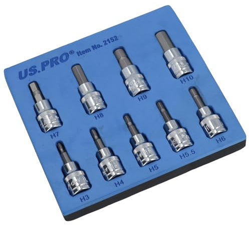 Hex/Allen Sockets Key Bits 3/8 Drive 2mm - 10mm 9pcs