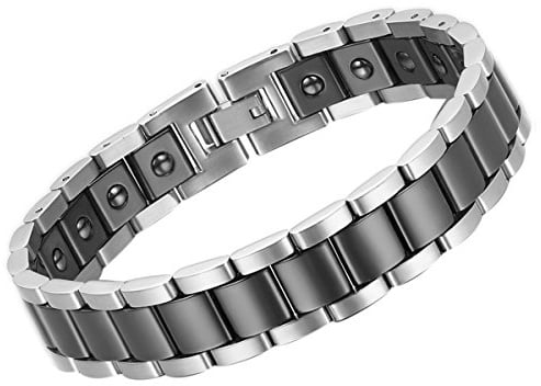 Flongo Herren Armband Keramik Gliederarmband Porzellan Edelstahl Magnetarmband Premium herrenschmuck link breit Geschenk für männer schwarz silber weiß