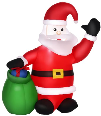HOMCOM Aufblasbarer Weihnachtsmann 120cm Beleuchtet Weihnachtsdeko | Mit LED Licht, Geschenktüte, IP44 Wasserdichte Weihnachtsdekoration, Aufblasbar Geschenk für Drinnen Draußen Garten Party