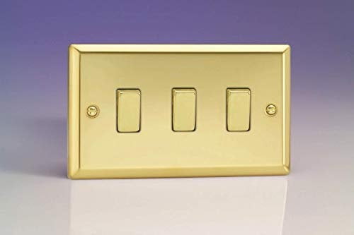 Varilight XV93D Rocker Switches 3 Gang Victorian Brass Brass