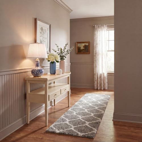 SAFAVIEH Hudson Shag Runner Rug 2'3x8', Plush Trellis Grey & Ivory SGH280B