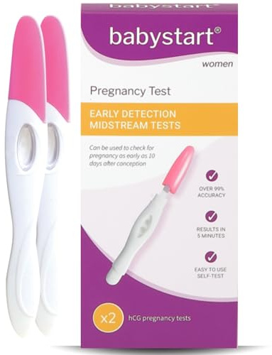 Babystart Early Detection Pregnancy Test Kit - 2 Pack | Easy at Home Accurate Pregnant Test Results in 1 Minute, Results 7-10 Days After Conception, Simple Self Testing for Women