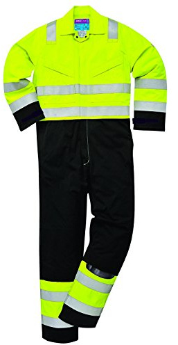 Portwest MV28 Modaflame Overall Elastische Rückenfalte Dreifache Kappnähte | Gelb/Marine, XL, EN ISO 20471 Klasse 3, EN ISO 11612, Baumwolle, Reißverschluss, Reflektierend, Antistatisch, Strapazierfähig