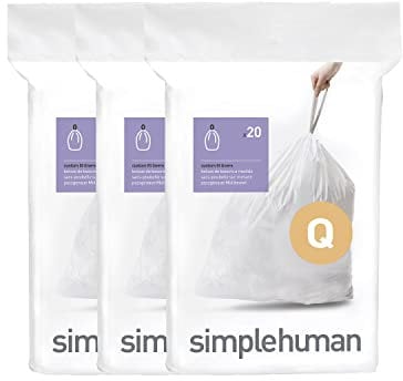 simplehuman CW0264 Code Q passgenaue Müllbeutel, 50-65 Liter, 3 x Packung mit 20 (60 Stück), weißer Kunststoff