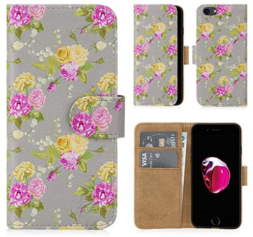 32nd Floral Series - Design PU Leather Book Wallet Case Cover for Apple iPhone 7, 8, SE (2020) & SE (2022), Designer Flower Pattern Wallet Style Flip Case With Card Slots - Vintage Rose Fossil