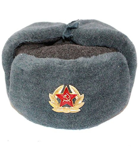 Russische Fellmütze Wolle, Schapka Uschanka, Wintermütze Militärmütze der Sowietischen Armee - Größen verfügbar - M
