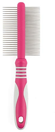 Ancol Ergo Double Sided Cat Comb - Red and White Grooming Tool with Wide and Fine Teeth - Stainless Steel Pins for Detangling and Smoothing - Gentle on Skin