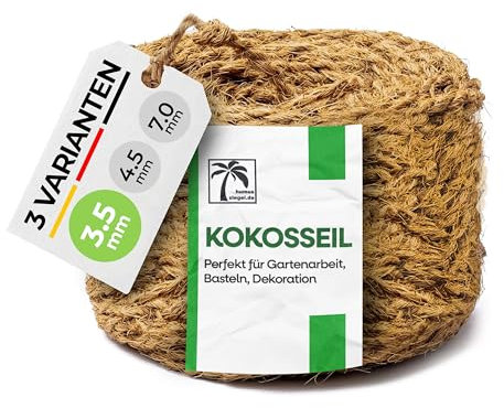 Humusziegel Corde de Coco 3.5 mm x 50 m - Corde de Rechange pour Arbre ou Poteaux a Chat en Fibre Naturelle de Noix de Coco - pour Attacher Paquets ou Plantes - Charge Max. 16 kg