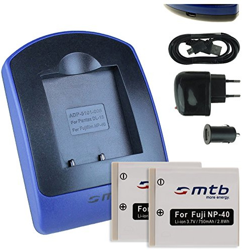 2 Akkus + Ladegerät (Netz+Kfz+USB) für Fuji NP-40 / Pentax D-Li8, D-Li 85 / BenQ DLi-102 / Jay-Tech/Medion UVM - s.Liste