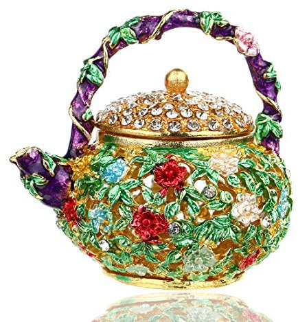 YU FENG Mini teiera portagioie incernierato per ragazze, porta anelli, fatto a mano, piatto decorato (teiera)