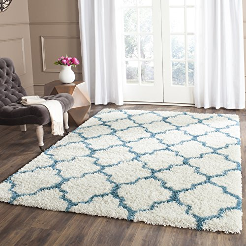 SAFAVIEH Kids Shag Collection Area Rug - 5' x 8', Ivory & Blue, Moroccan Trellis Design, Non-Shedding & Easy Care, 2-inch Thick Ideal for High Traffic Areas in Living Room, Bedroom (SGK569C)