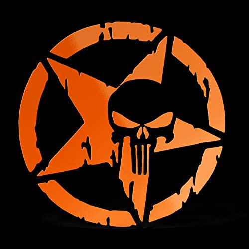 ERREINGE Sticker TESCHIO STELLA MILITARE ARMY ARANCIO FLUO Adesivo prespaziato in PVC per Decalcomania Parete Murale Auto Moto Casco Camper Laptop - cm 15
