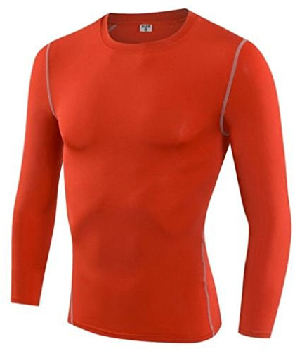 L&L® Compression Mens Long Sleeves Top Shirt Base Layer Thermal Sport Gym Cycling (M, Red)