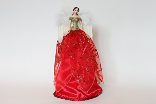 Weihnachtsbaumspitze Engel und Feen, Kunstharz und Stoff, mit Federflügeln, 28 cm, Rot
