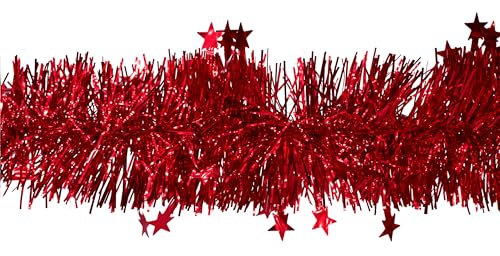 Creativery Weihnachtsgirlande 8cm x 3m inkl. Sterne - Lametta Girlande für Weihnachtsbaum Butterfly 3m Weihnachtsgirlande Ø 8cm mit Sternen Rot