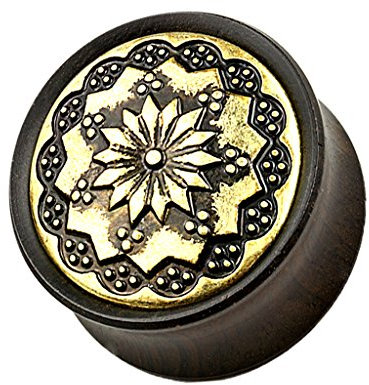 Piercingfaktor Ohr Plug Flesh Tunnel Piercing Ohrpiercing Organic Sattel Ebenholz Schwarz Blumen Tribal 8mm