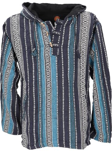 Goa Kapuzenshirt, Baja Hoodie, Boho Style Pullover für Herren, blau, L