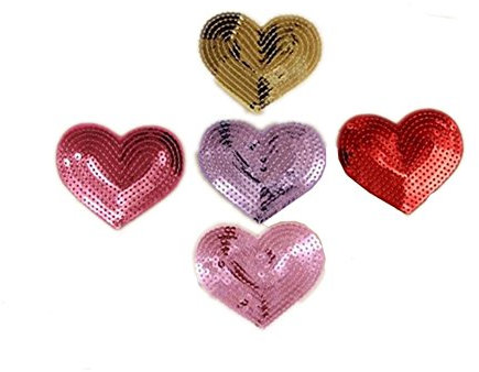 (Pack of 5) Heart Shaped Sequin Iron on Patches Embroidered Sew Appliques for DIY Outfit Pants T-Shirt(Multi)