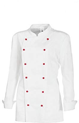 BP Gourmet 1542-400-21 Veste de cuisine pour femme - Manches longues - 65% polyester, 35% coton - Coupe normale - Taille : 38 - Couleur : blanc