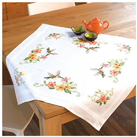 Vervaco Kreuzstich Stickpackungen Tischdecke Kolibri Stickdecken Vorgezeichnet Basteln Erwachsene Kreativ Set Vorgedruckte Decke Sticken 80 x 80 cm Stickset DIY Sticken Set