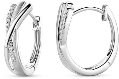 MIORE Schmuck, Ohrringe Silber 925, Creolen Silber mit Zirkonia, gekreuzte Kreolen, runde Hoops Ohrringe Damen, Ohrschmuck