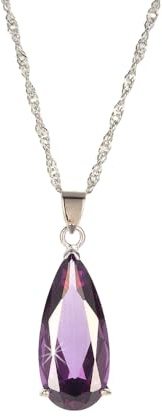 RIZILIA Teardrop Birthstone Necklace for Women in 12 Colours, Pear Cut Gemstone CZ Pendant in 18K White Gold Plated, 45cm + 5cm Adjustable Chain, Gift Boxed for her