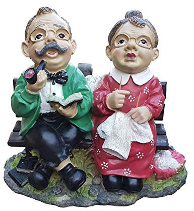 Fachhandel Plus Gartenfigur Opa und Oma auf Einer Gartenbank Parkbank