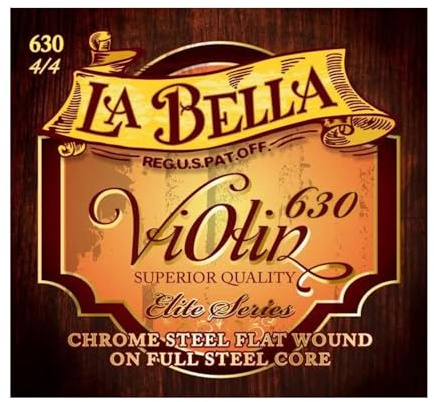 La Bella 630-4/4 Elite Chrome Steel Flat Wound Full Steel Core Violin String Set E-631-G-634