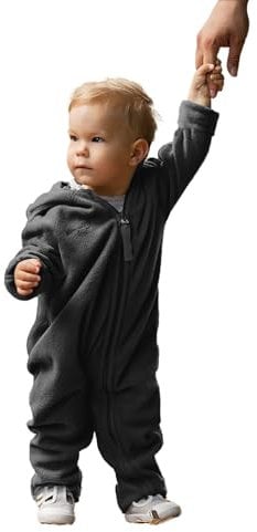 Hoppediz Baby Overall aus Fleece, extra lange Beine - perfekt für die Babytrage, Umschlagbündchen an Händen und Füßen - anthrazit 48-52