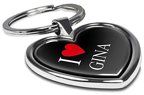 printplanet Schlüsselanhänger mit Namen Gina - Motiv I Love - Herz-Schlüsselanhänger, Namensschlüsselanhänger, personalisierter Anhänger, Herz-Anhänger, Chrom