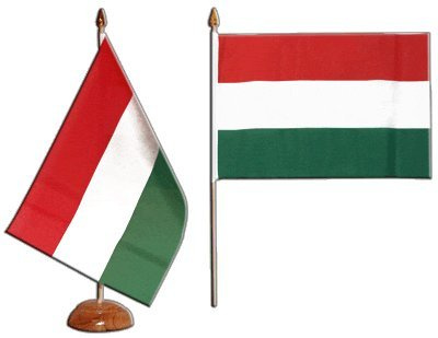 Flaggenfritze Tischflagge Ungarn 15 x 22 cm, ungarische Flagge, reißfestes Polyester, farbintensiver Siebdruck, Fahne mit Holzsockel
