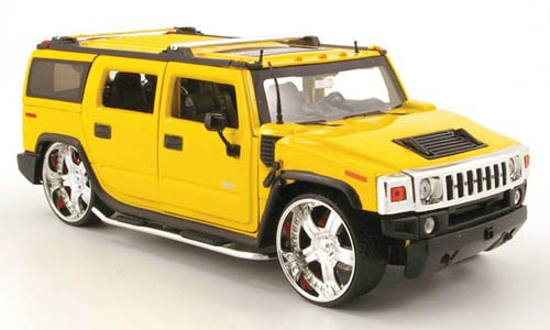 Hummer H2 Tuning, met.-gelb, Modellauto, Fertigmodell, Jada 1:24