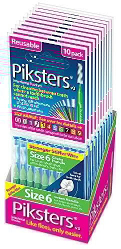 Piksters Interdentalbürste, 10 Bürsten pro Packung, 10 Stück (100 Stück) (Größe 6, Grün, 0,80 mm)