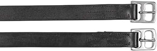 Kerbl Steigbügelriemen Leder (Farbe schwarz, Länge 130 cm, Breite 25 mm, 2 stück, mit Dornschnalle) 32639