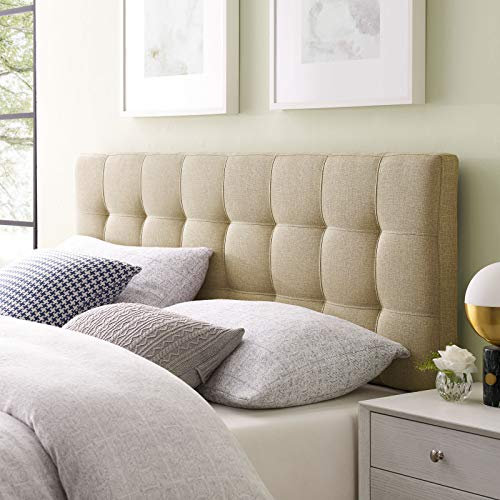 Modway Lily Tufted Linen Fabric Upholstered Queen Headboard in Beige