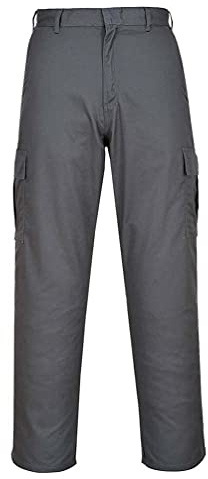 Portwest C701 Combat Trousers Bartacked at All Stress Points Ferrous Free | Grey, 48 Waist, UPF 40+, Slim Fit, Durable Polycotton Fabric, 35% Cotton, Hook and Bar Closure, Reinforced Seams, Workwear