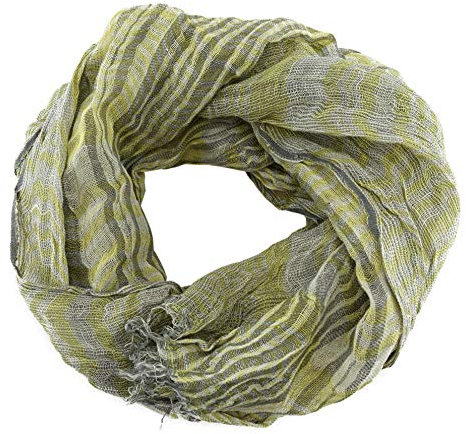 TigerTie gecrashter Schal in gelb oliv grau gestreift mit Fransen - Gr. 160 x 60 cm
