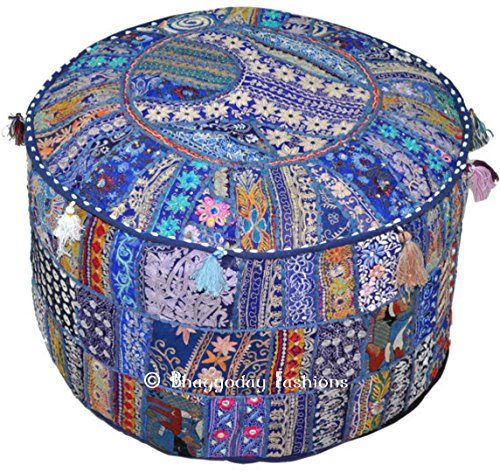 indischen Bohemian Patchwork Pouf Polsterhocker, Vintage indischen Pouf, Pouf, Sitzkissen, Fusshocker, rund Pouf Polsterhocker, Sitzsack, Boden Kissen osmanischen Pouf, Kissen gemustert Cocktail Vintage hassock Pouf, 45,7 x 33 cm. Von bhagyoday