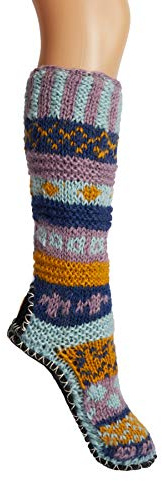 Tibetan Socks Handgestrickte Wollhaussocken mit rutschfesten Sohlen für Männer und Frauen