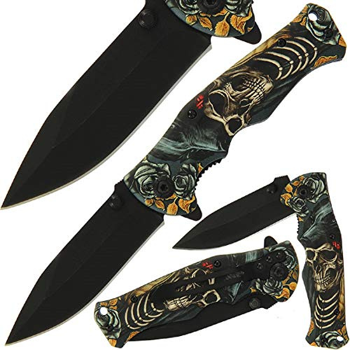 G8DS® Survival Einhandmesser mit Skull Motiv Camping Outdoor