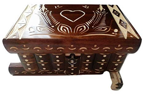 Neu Groß Holz Puzzle Kasten Rätsel Geheim Schön handgeschnitzte Holz Schmuck Aufbewahrungs box Fall Besondere Holz Spielzeug (Herz geschnitzt braun)