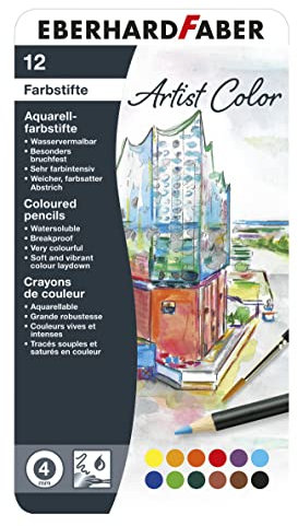 Eberhard Faber 516013 - Aquarellstifte Artist Color, 12 bunte Aquarellfarben im Metalletui