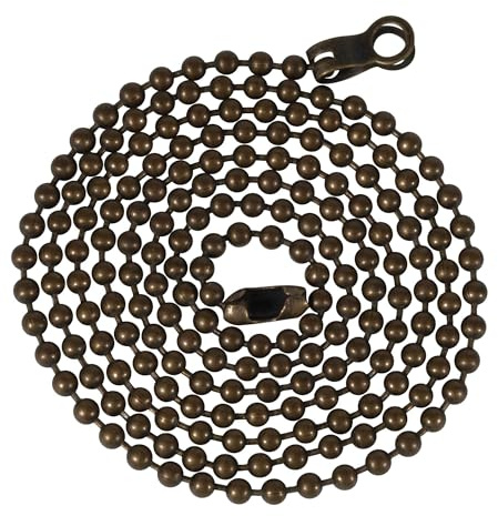 ElekTek Antique Brass Effect Ball Chain Extension with Connectors for Ceiling Light Pull Switch - 800mm/80cm/31 Length, 3mm Ball Dia. - can Also be Used for Ceiling Fan