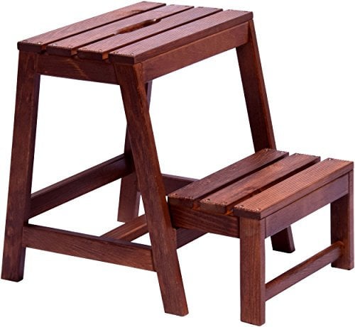 dobar® Green Label 29731FSC Multifunktionshocker Massivholz | Tritthocker zweistufig | Leiterhocker | Klapptritt für Haushalt| Leiterhocker Klappbar | 53 x 38 x 45 cm | Buchenholz geölt | Dunkelbraun