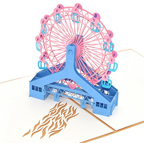 Medigy POP UP Karte 8D Glückwunschkarte Grußkarte , Bunte Riesenrad, handgefertigt Für die meisten Situationen-Kreatives Geschenk Blau