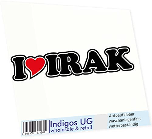 INDIGOS UG Auto Aufkleber I Love IRAK 15 cm - Autoaufkleber - KFZ Sticker selbstklebend - für Motorrad, Fenster oder Heckscheibe - wetterfest & UV-beständig Sticker mit Namen von Mann Frau Kind