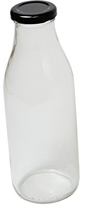 Clear Retro Glass Milk Bottle (Black Lid Included) 500ml