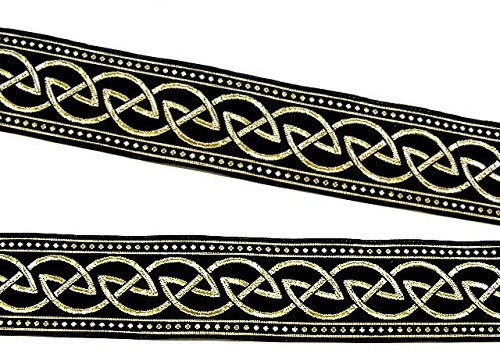10m Keltischer Knoten weit Webband Borte 22mm breit Farbe: Schwarz-Gold von 1A-Kurzwaren 22034-swgo